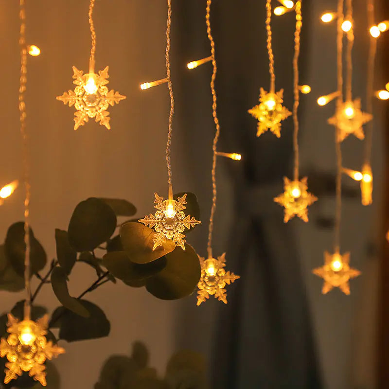 Frosted Snowflake LED Curtain Lights — Remote Control ✨ Multiple Light Modes