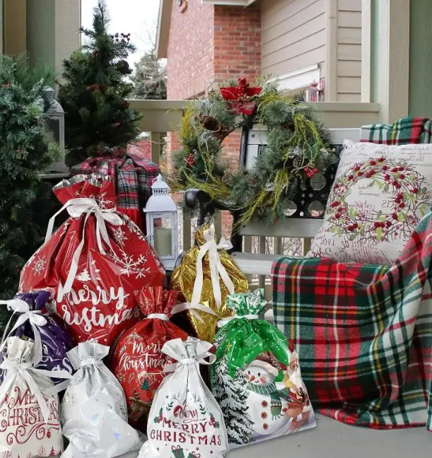 Holiday Magic Drawstring Gift Bags – Reusable & Festive Wrapping (Assorted Designs)