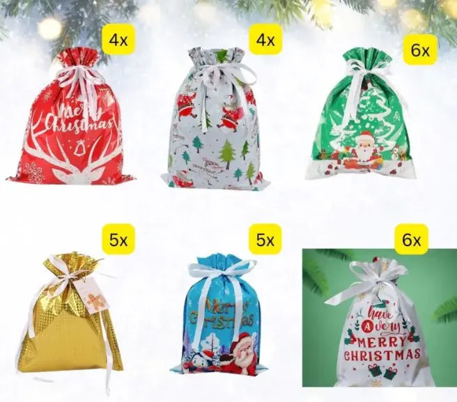 Holiday Magic Drawstring Gift Bags – Reusable & Festive Wrapping (Assorted Designs)