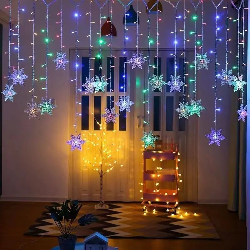 Frosted Snowflake LED Curtain Lights — Remote Control ✨ Multiple Light Modes