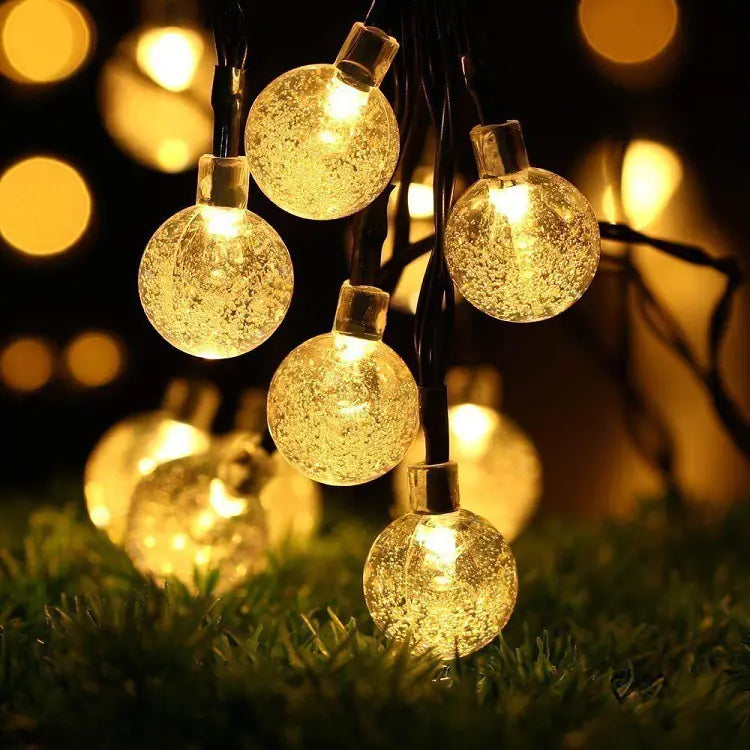 AuroraGlow Solar Crystal Ball String Lights – 8 Lighting Modes