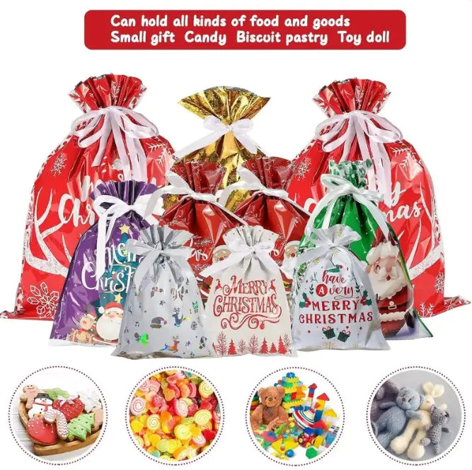 Holiday Magic Drawstring Gift Bags – Reusable & Festive Wrapping (Assorted Designs)