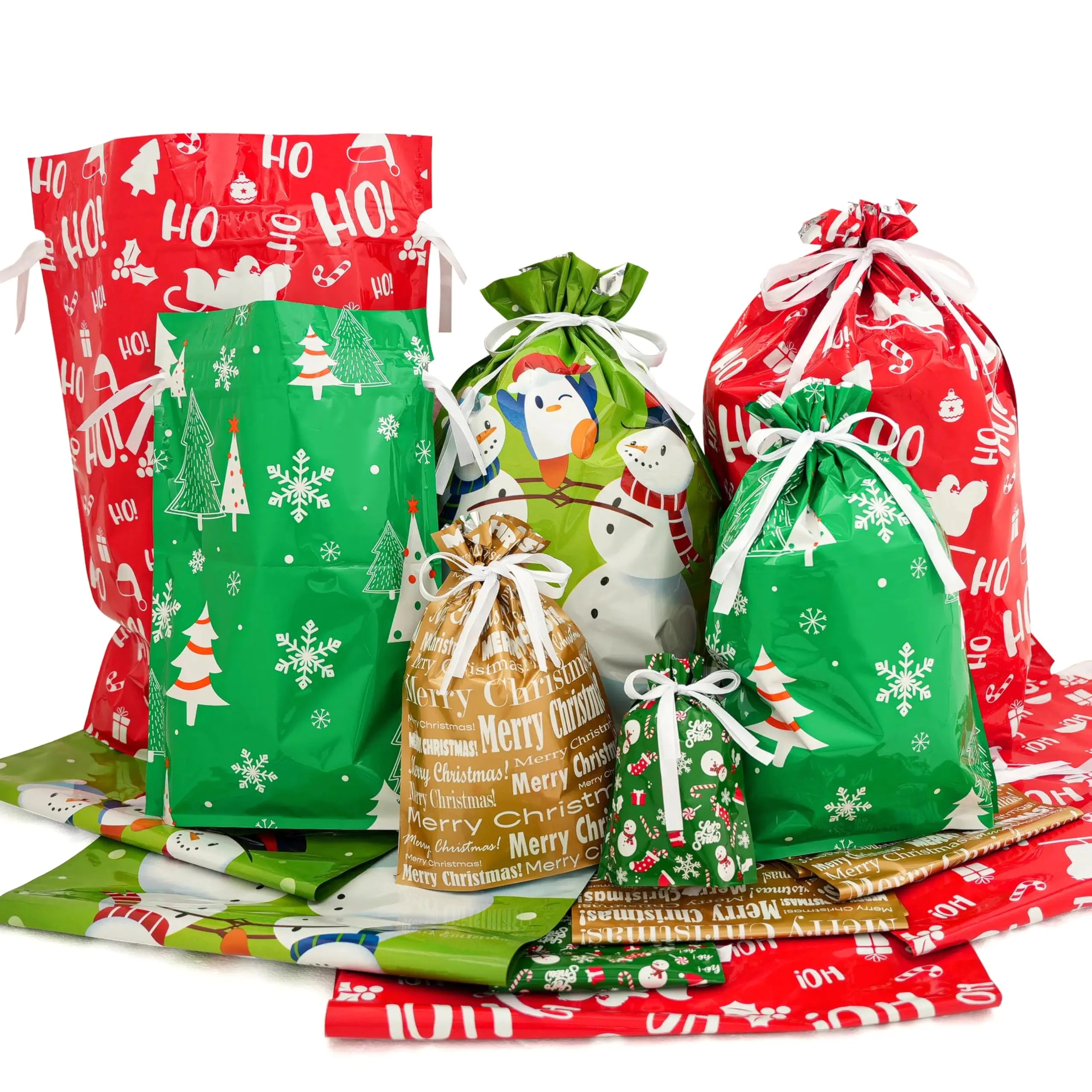 Premium Holiday Gift Bag Set — 24 Reusable Drawstring Christmas Bags (with Tags)