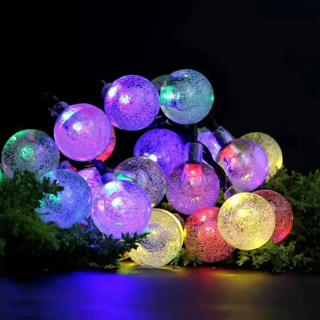 AuroraGlow Solar Crystal Ball String Lights – 8 Lighting Modes