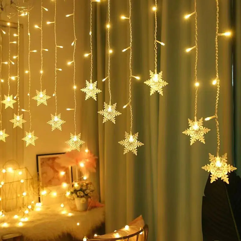Frosted Snowflake LED Curtain Lights — Remote Control ✨ Multiple Light Modes
