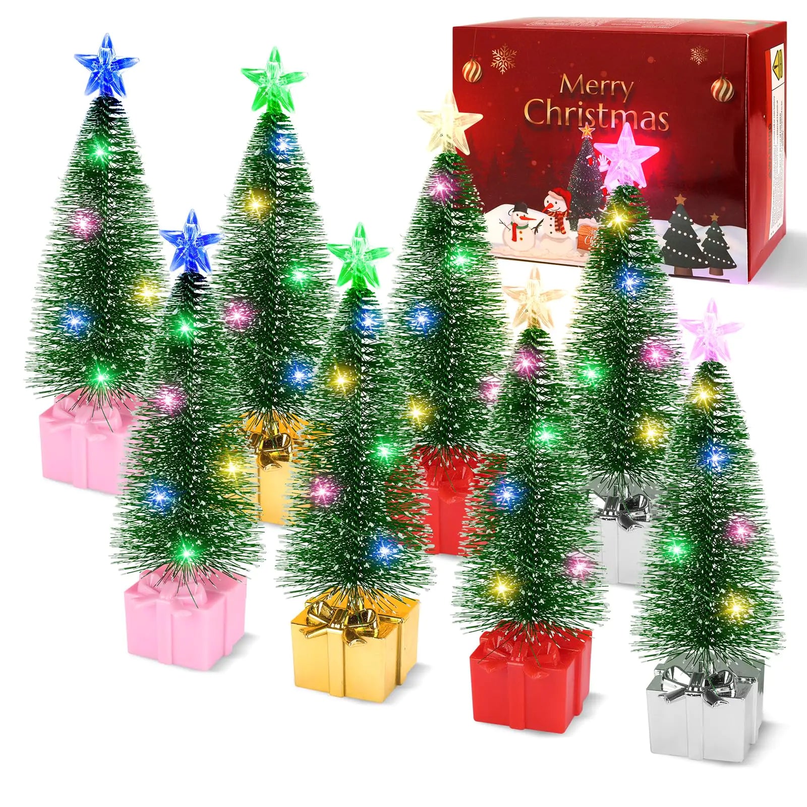 Mini LED Christmas Tree Set (8-Pack) – Tabletop Holiday Décor with Lights