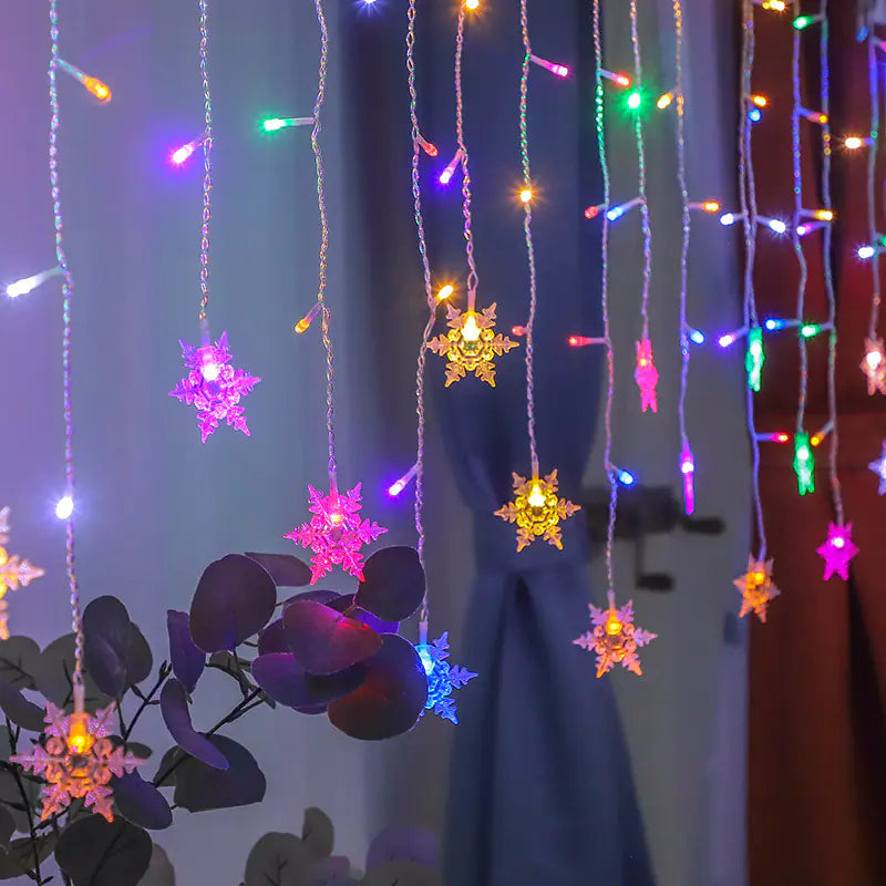Frosted Snowflake LED Curtain Lights — Remote Control ✨ Multiple Light Modes