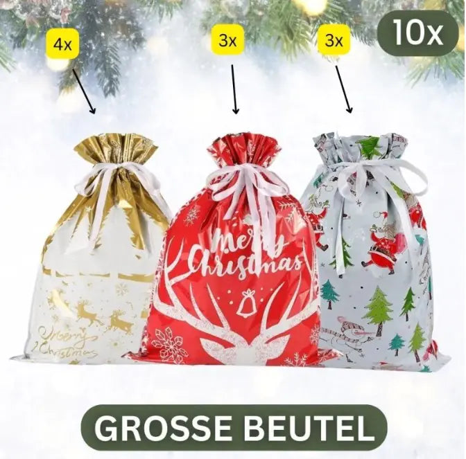 Holiday Magic Drawstring Gift Bags – Reusable & Festive Wrapping (Assorted Designs)