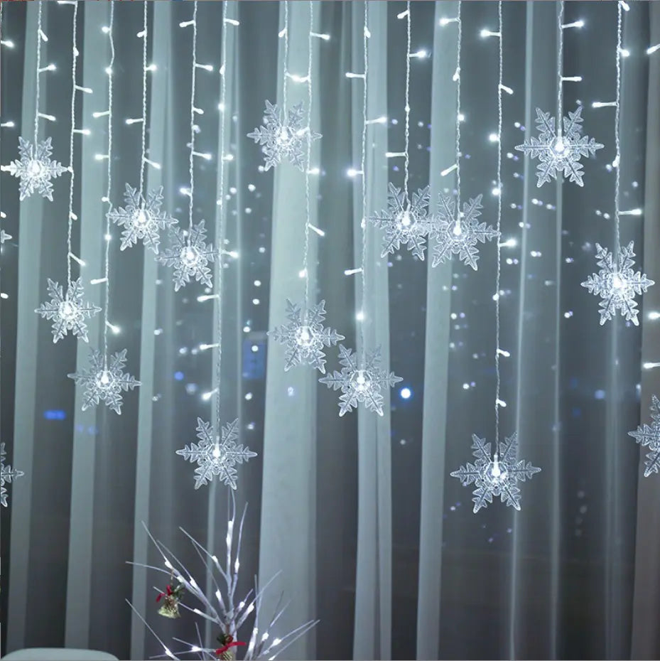 Frosted Snowflake LED Curtain Lights — Remote Control ✨ Multiple Light Modes