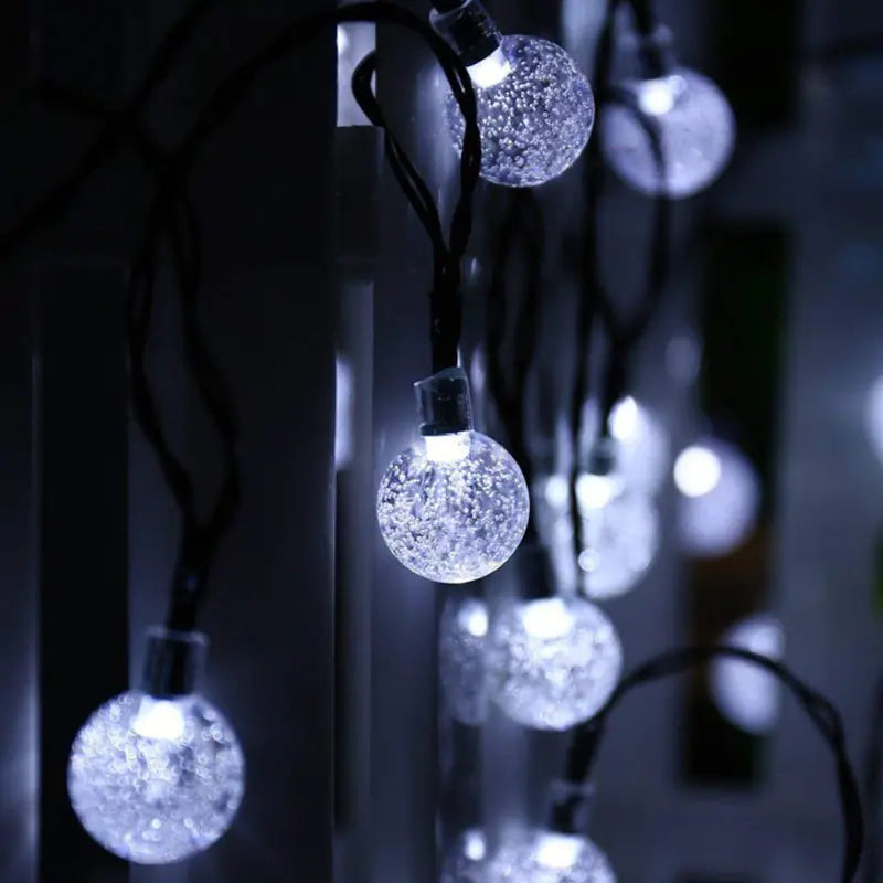AuroraGlow Solar Crystal Ball String Lights – 8 Lighting Modes