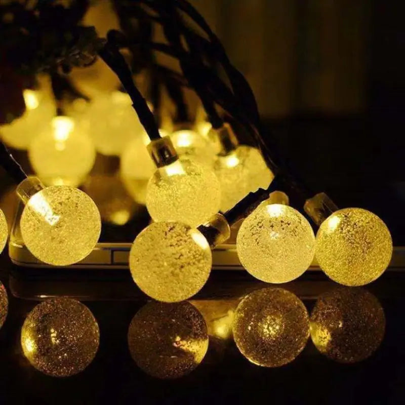 AuroraGlow Solar Crystal Ball String Lights – 8 Lighting Modes
