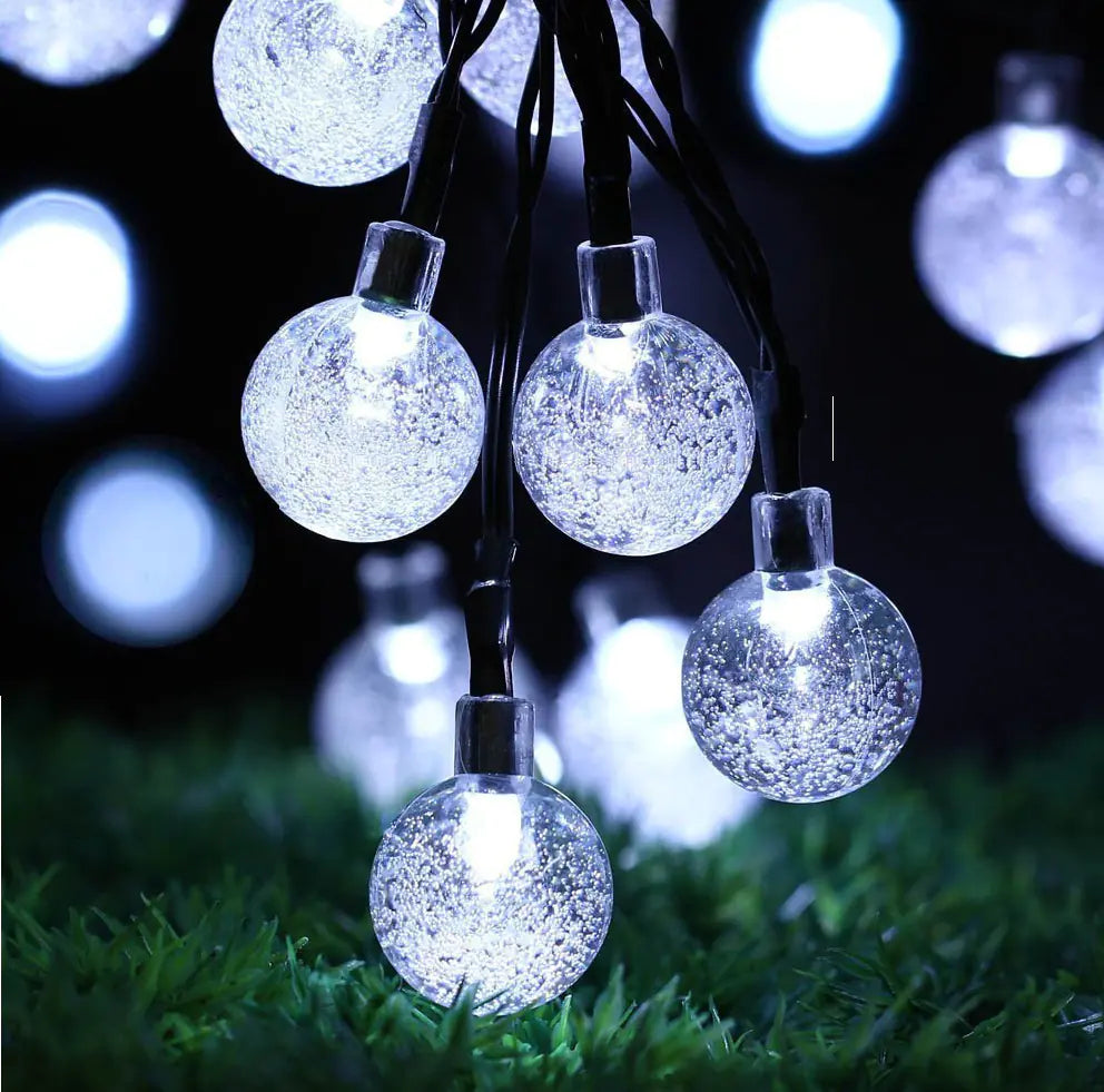 AuroraGlow Solar Crystal Ball String Lights – 8 Lighting Modes